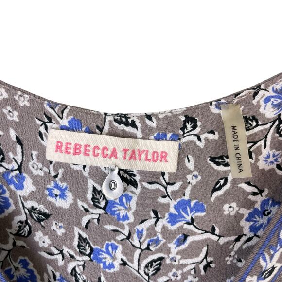 Rebecca Taylor Gray & Blue Micro Floral Print Sleeveless Fit & Flare Dress - Picture 6 of 8